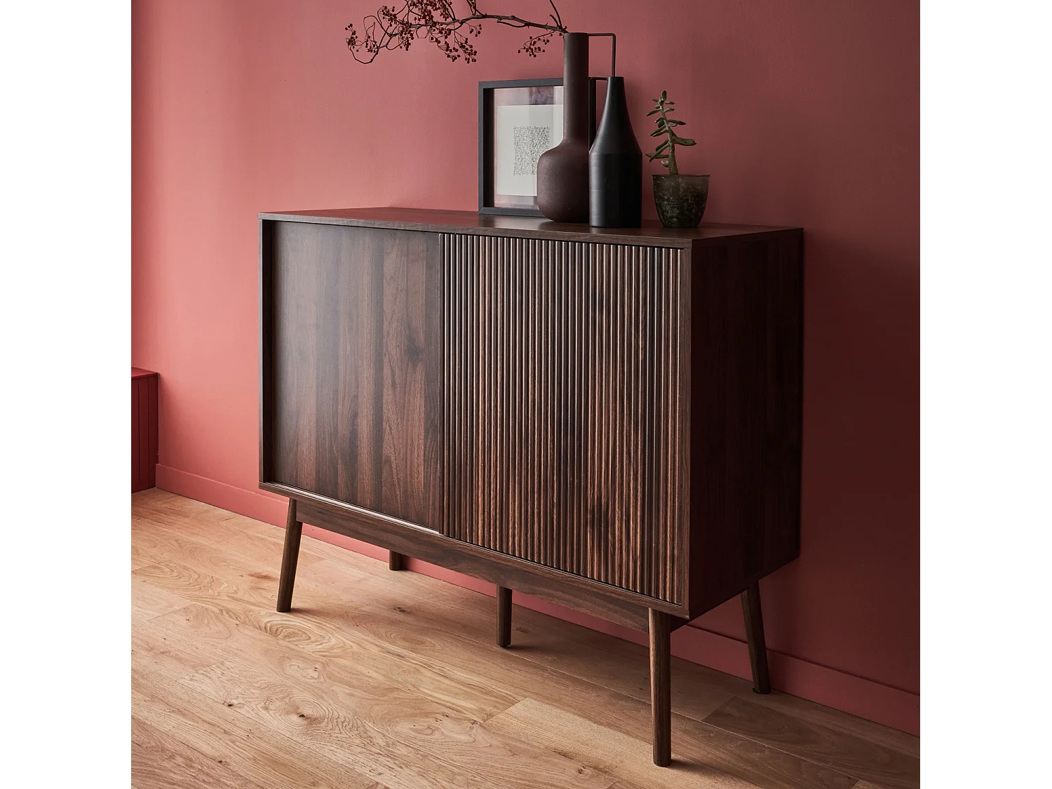 Credenza in legno, 115cm, marrone scuro naturale