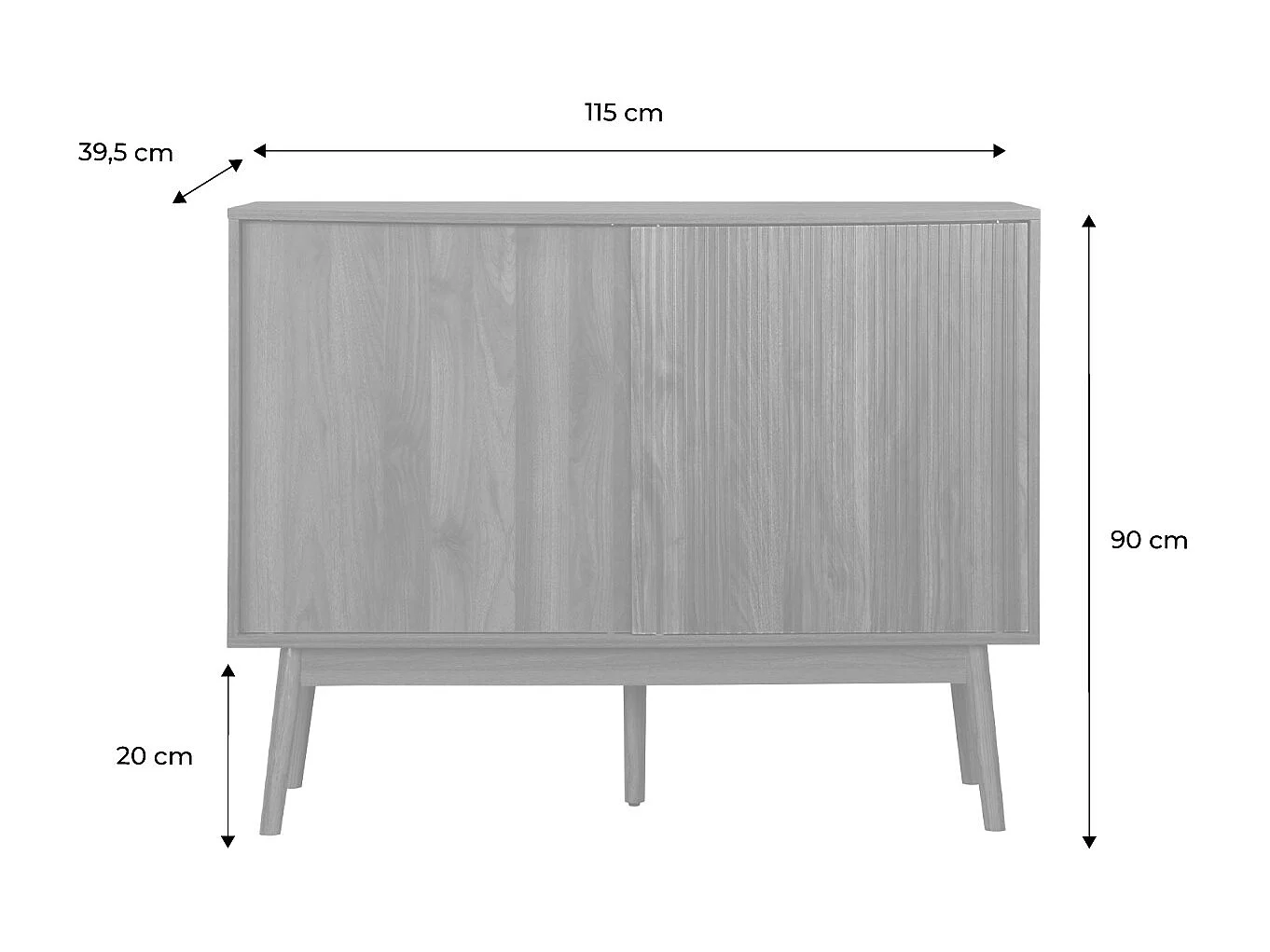 Credenza in legno, 115cm, marrone scuro naturale