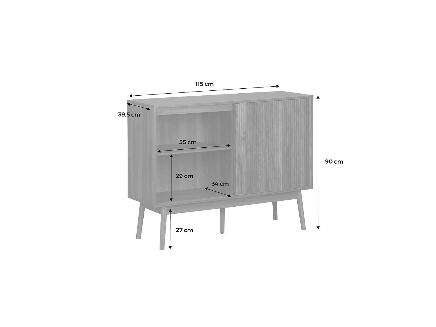 Aparador de efecto madera, 115cm madera oscura