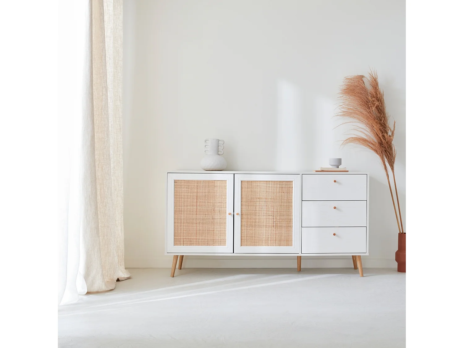 Aparador de caña, 150cm blanco roto