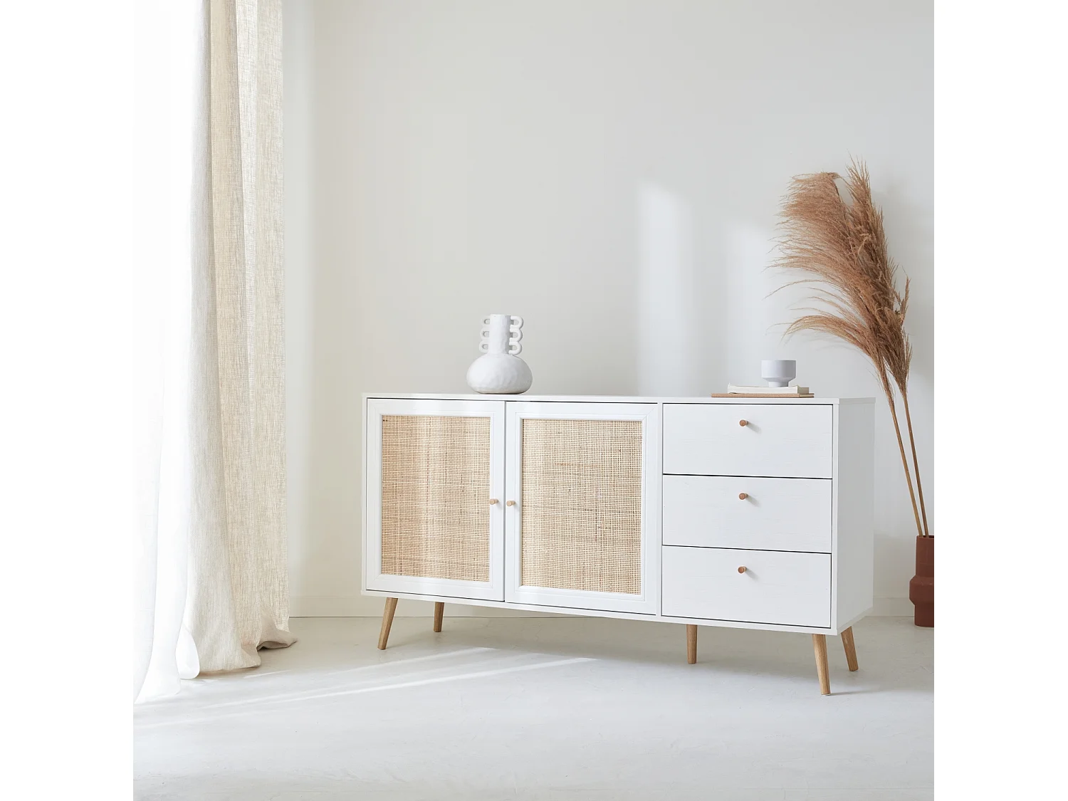 Aparador de caña, 150cm blanco roto