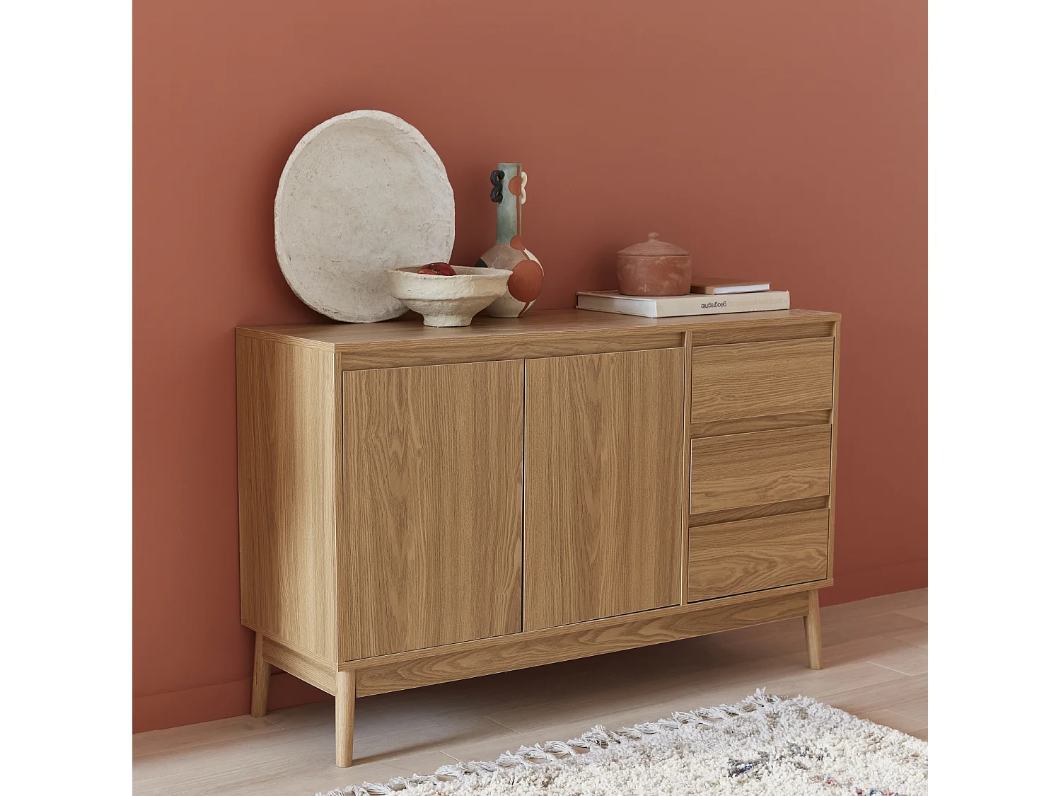 Credenza effetto legno a 2 ante, 120cm, marrone naturale