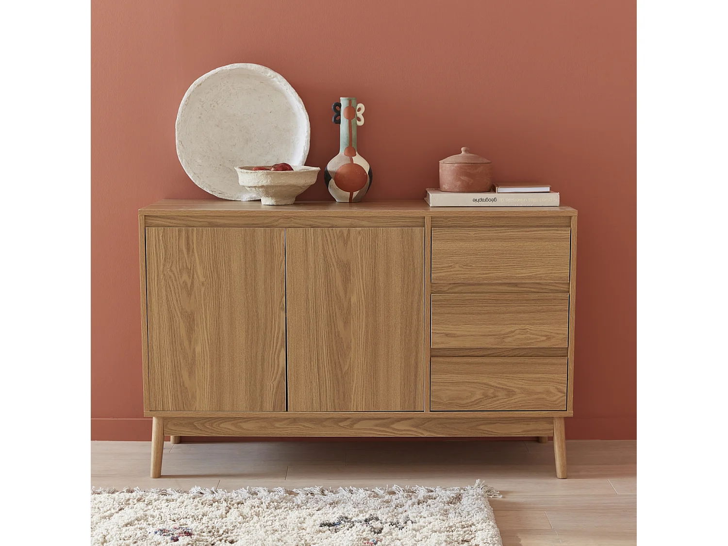 Credenza effetto legno a 2 ante, 120cm, marrone naturale