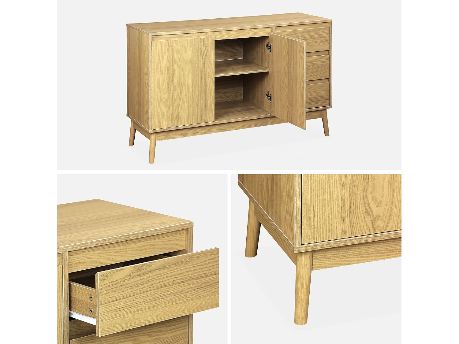 Aparador de efecto madera con 2 puertas, 120cm natural