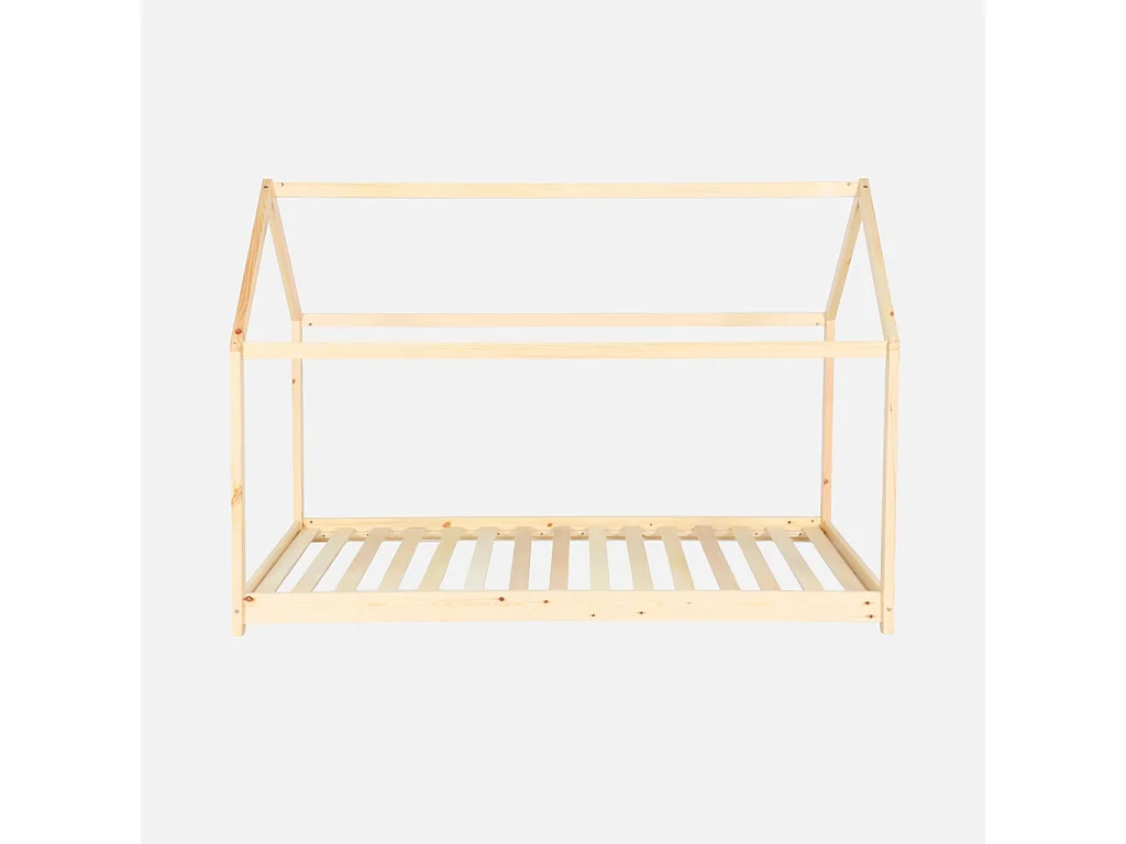 Lit cabane Montessori. bois massif en pin naturel - Tobias - sommier inclus. 90 x 190 cm