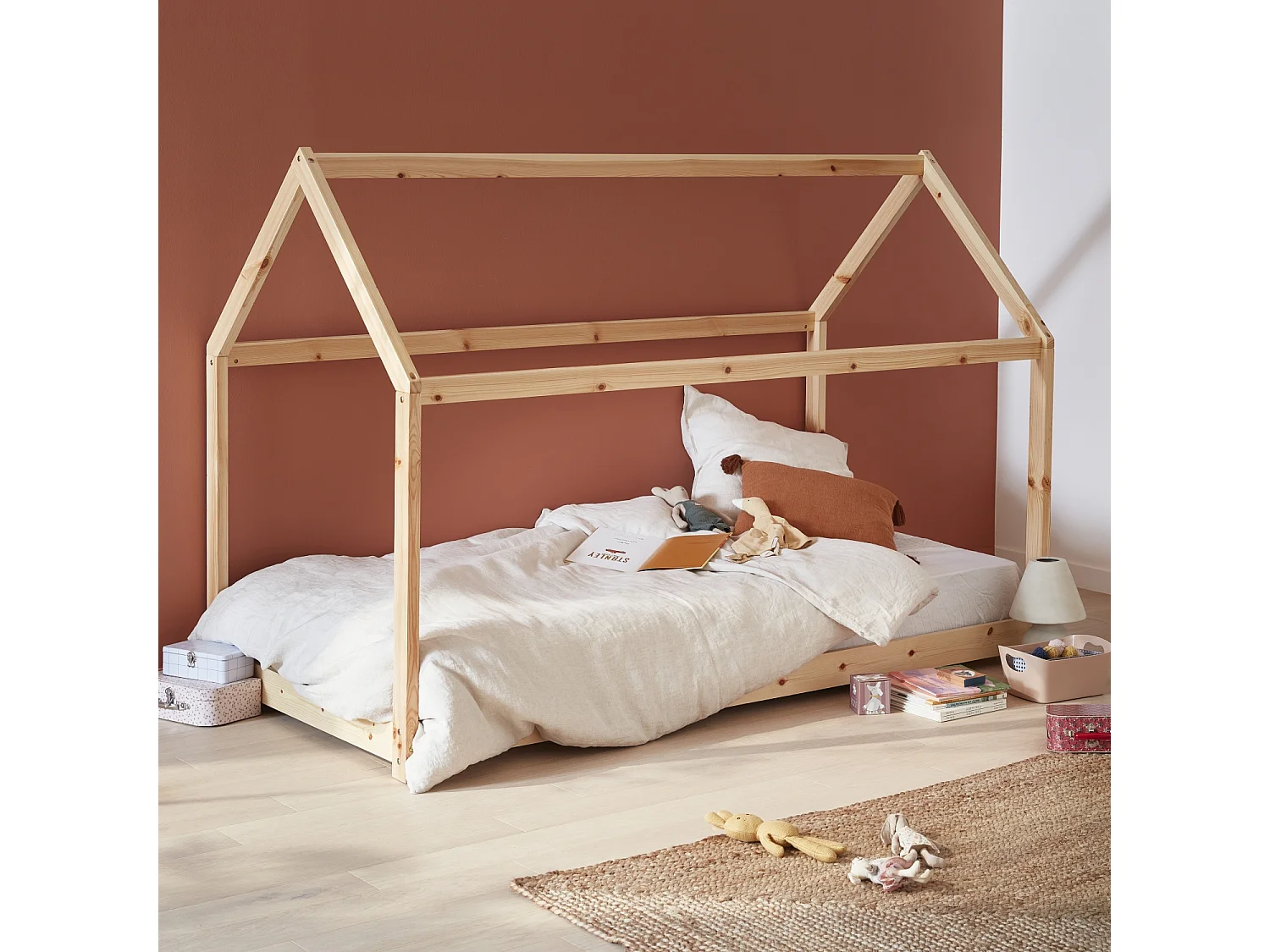 Cama infantil de pino natural, 90x190cm natural
