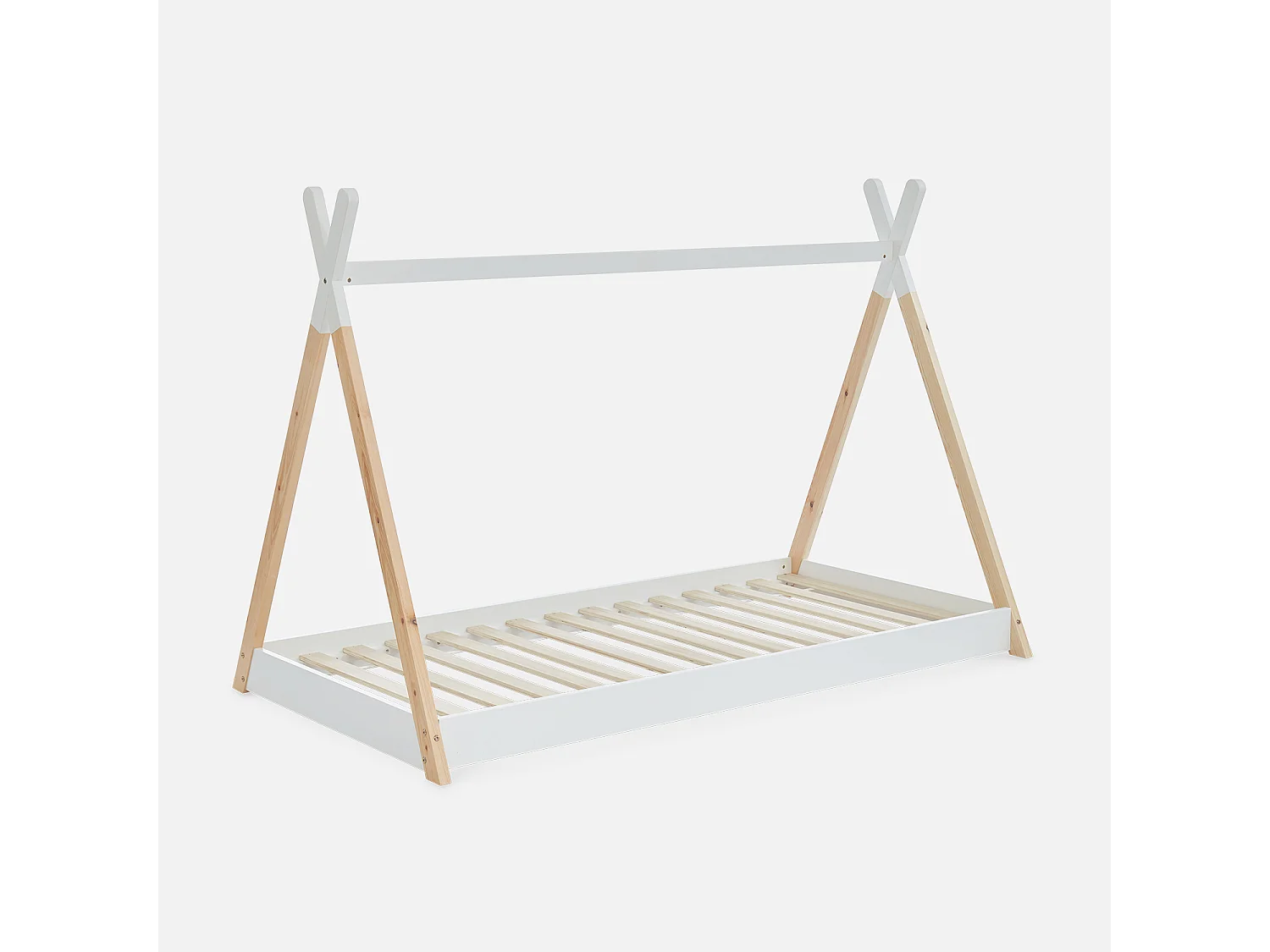 Letto tenda per bambini 190cm pino naturale, base inclusa, bianco