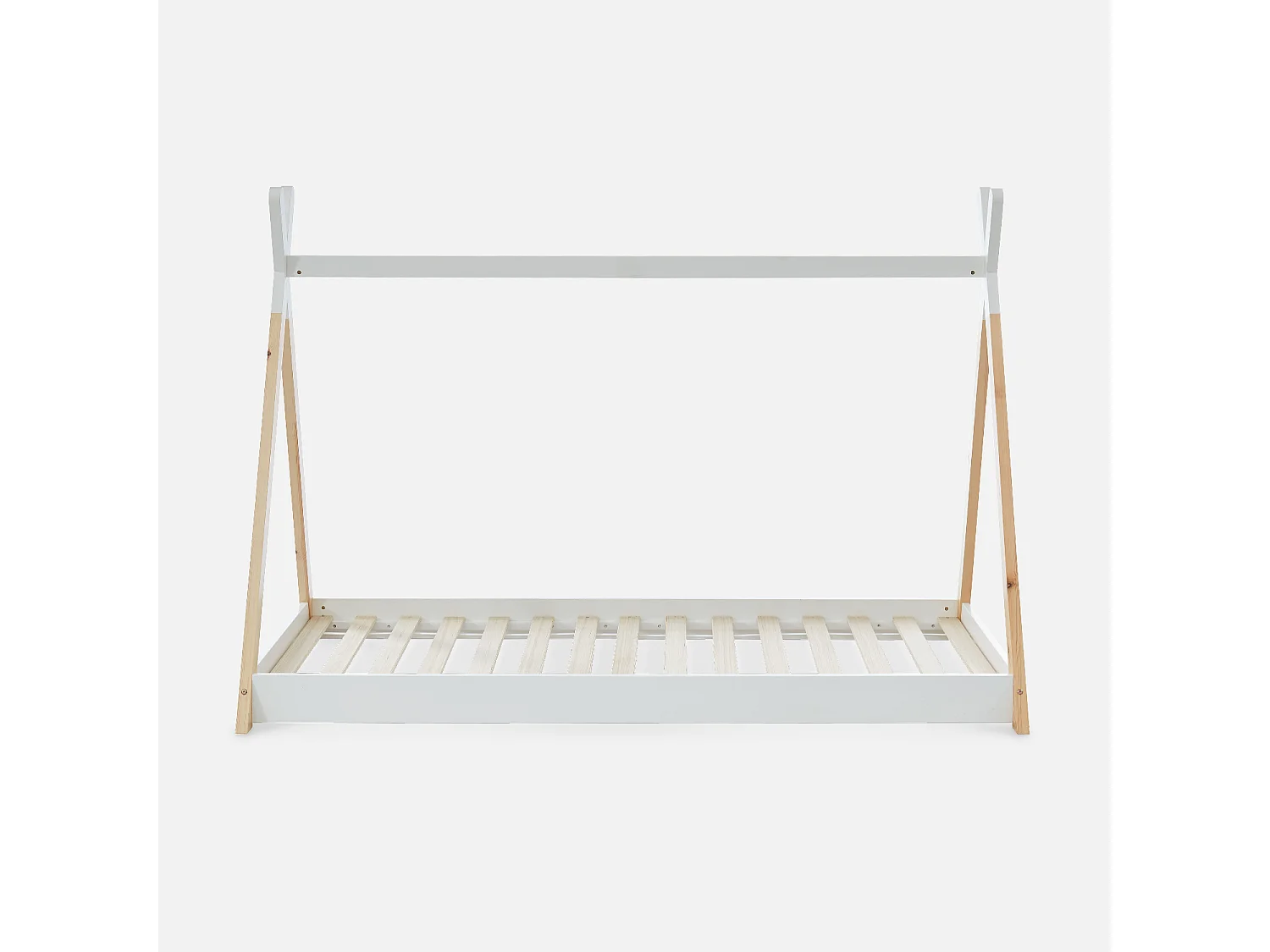 Letto tenda per bambini 190cm pino naturale, base inclusa, bianco