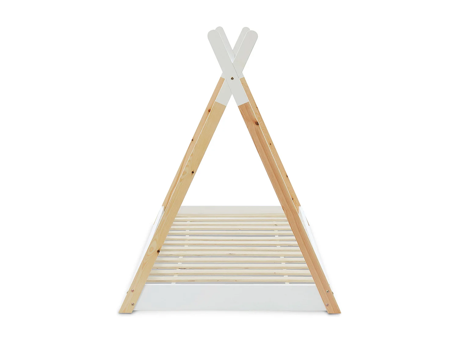 Letto tenda per bambini 190cm pino naturale, base inclusa, bianco
