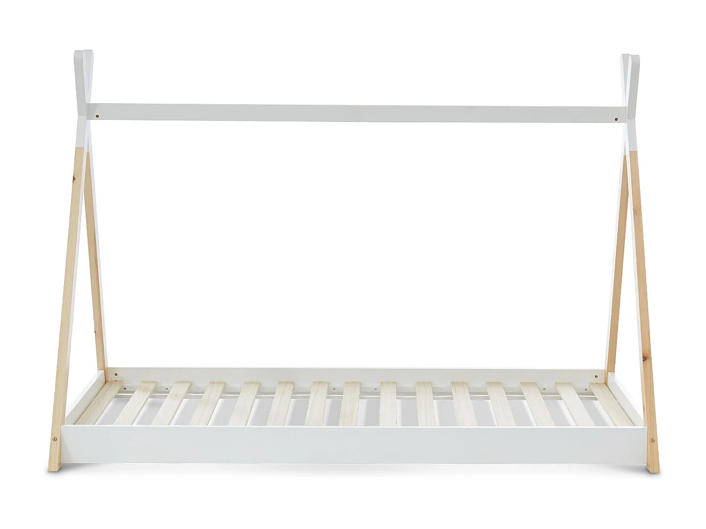 Letto tenda per bambini 190cm pino naturale, base inclusa, bianco