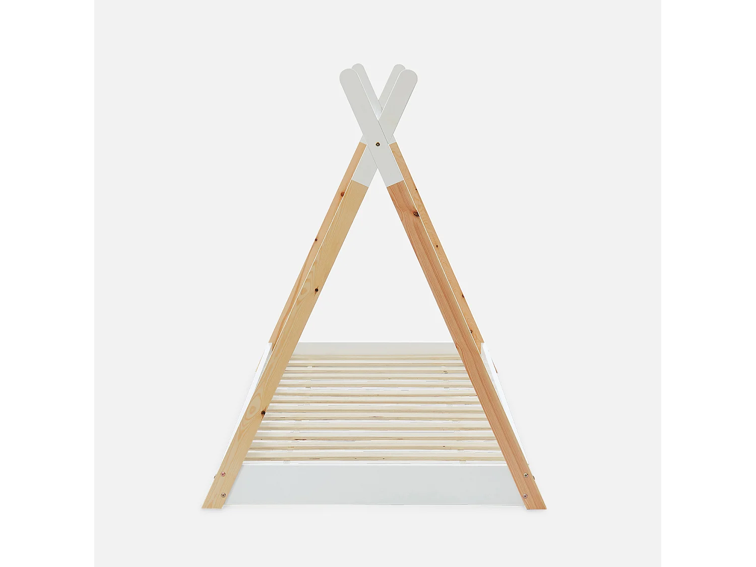 Letto tenda per bambini 190cm pino naturale, base inclusa, bianco