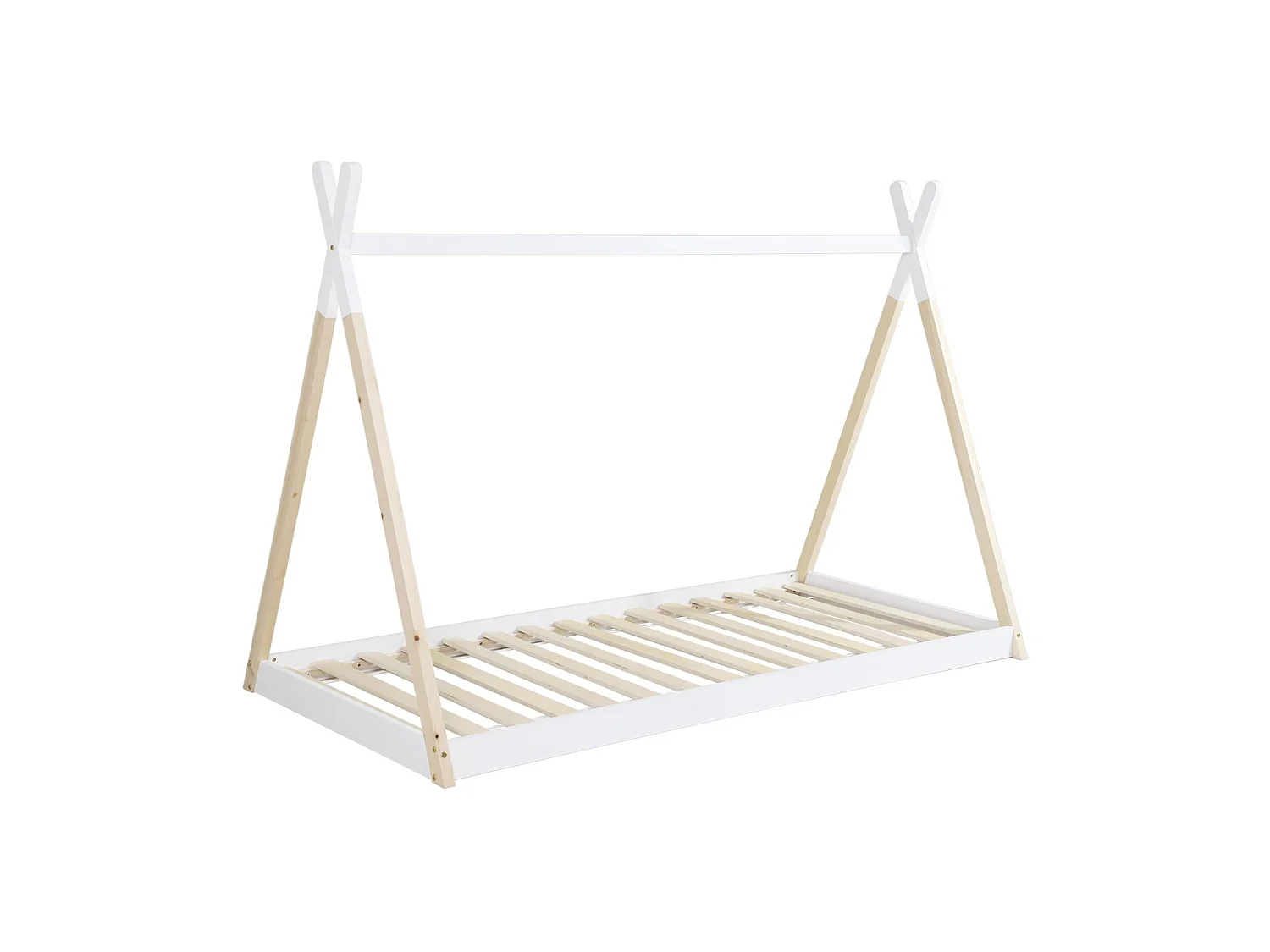 Letto tenda per bambini 190cm pino naturale, base inclusa, Tobias, Bianco, 196x100x136.5 cm
