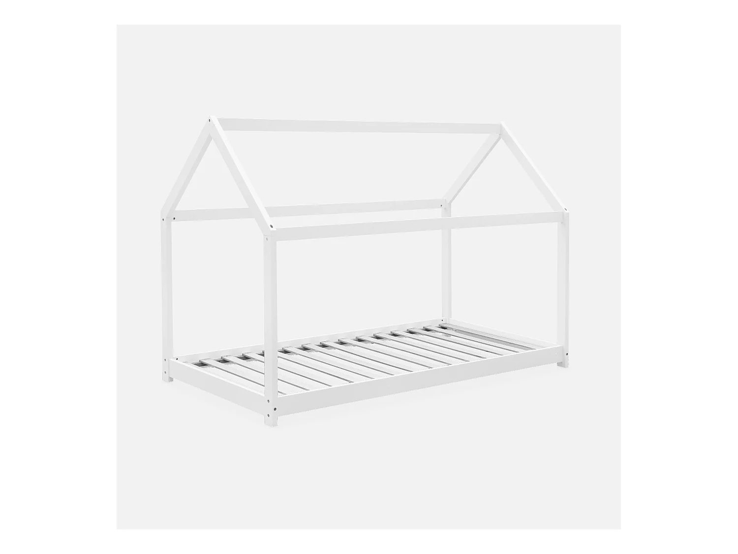 Lit cabane Montessori. bois massif en pin naturel blanc - Tobias - sommier inclus. 90 x 190 cm