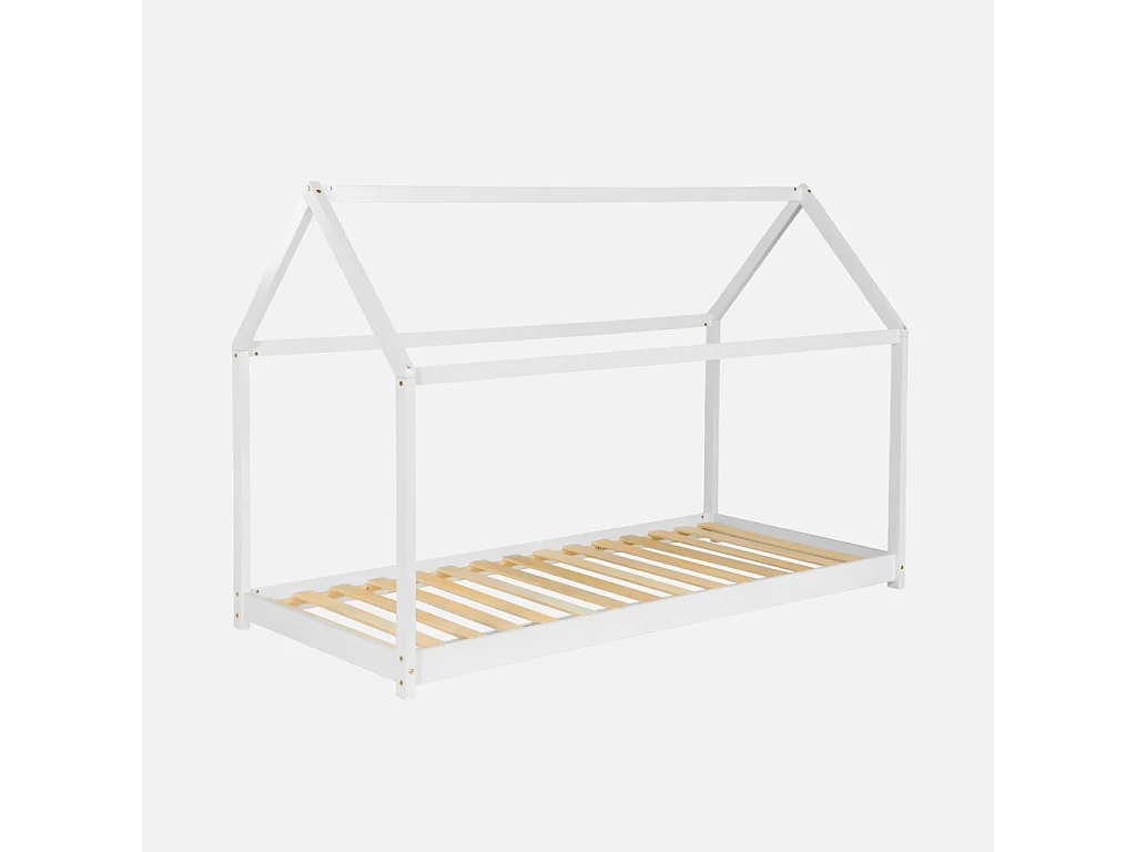 Letto a capanna per bambini in pino, compresa la rete a doghe, bianco