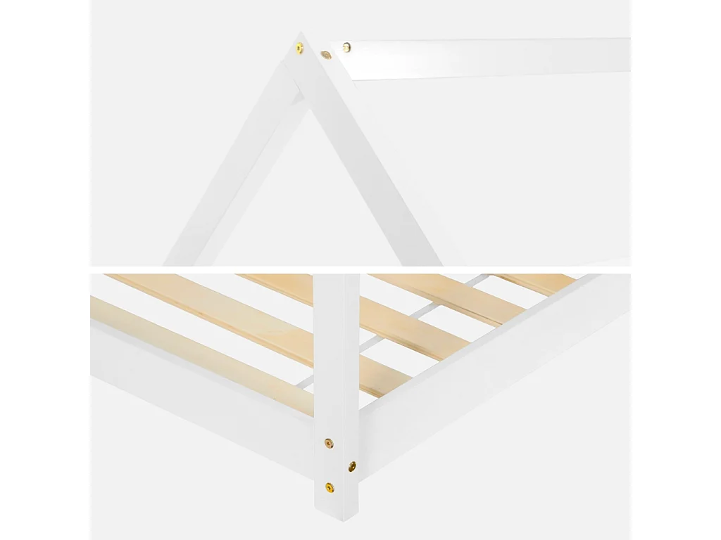 Letto a capanna per bambini in pino, compresa la rete a doghe, bianco