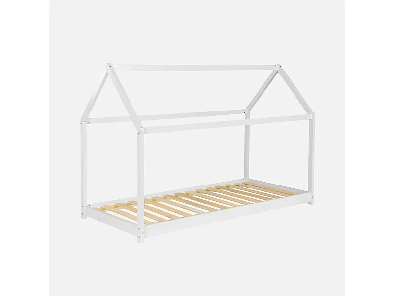 Letto a capanna per bambini in pino, compresa la rete a doghe, bianco