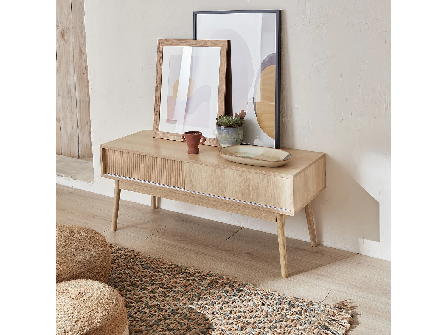 Mueble tv escandinavo efecto madera, 115cm madera