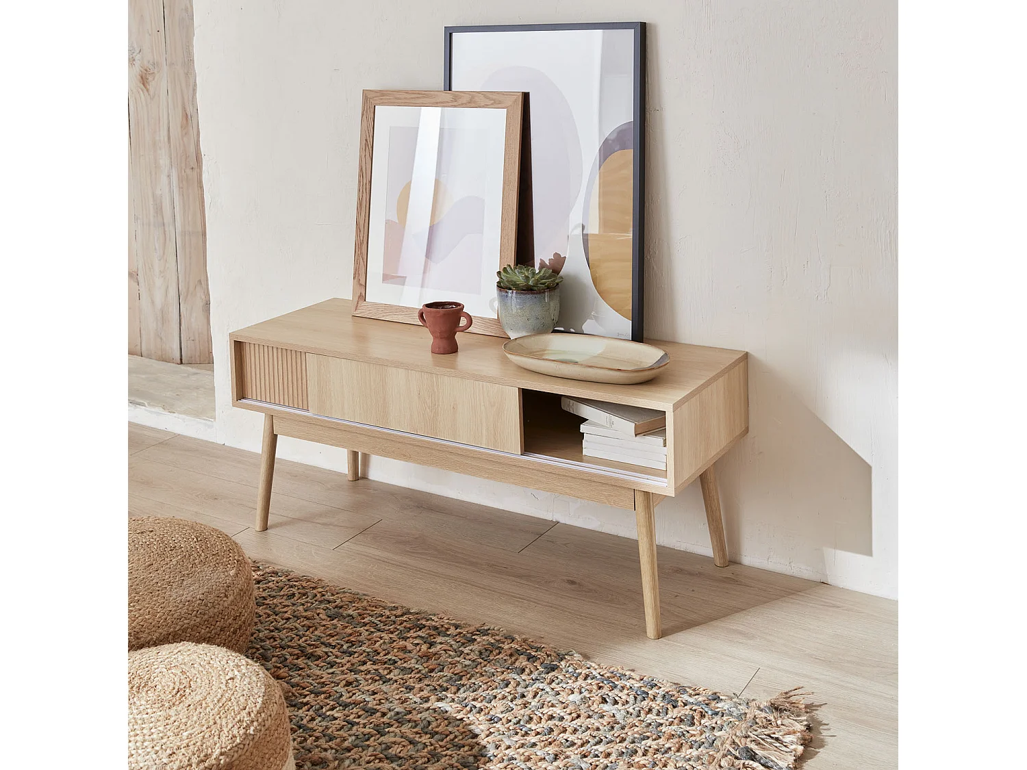 Mueble tv escandinavo efecto madera, 115cm madera