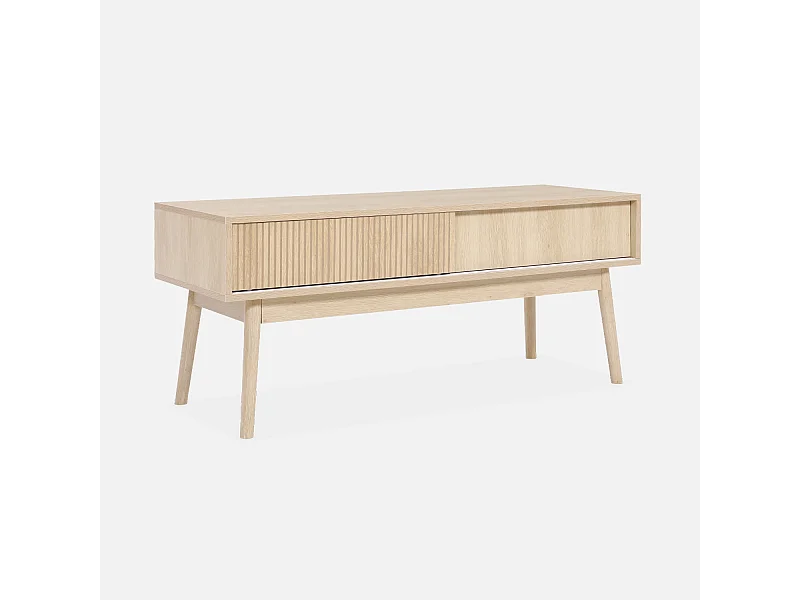 Meuble TV décor bois. 2 portes coulissantes L 115 x l 40 x H 48cm - Linear