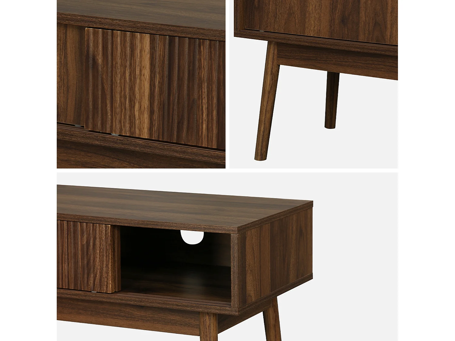 Meuble TV décor bois de noyer. 2 portes coulissantes L 115 x l 40 x H 48cm - Linear