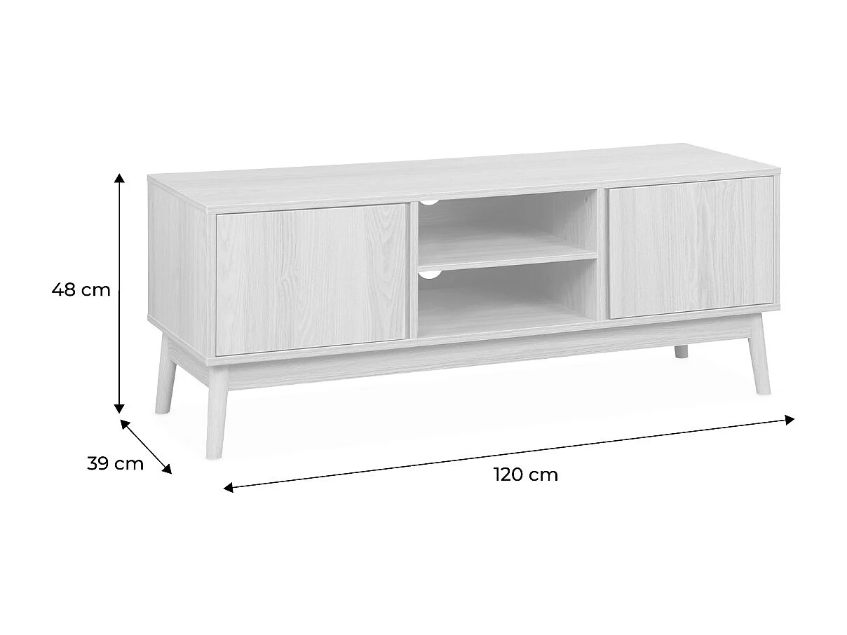 Mueble tv de efecto madera con 2 puertas, 120cm natural