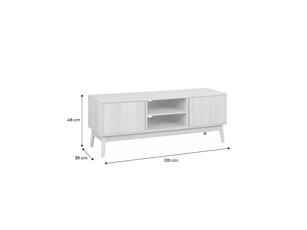 Mueble tv de efecto madera con 2 puertas, 120cm natural