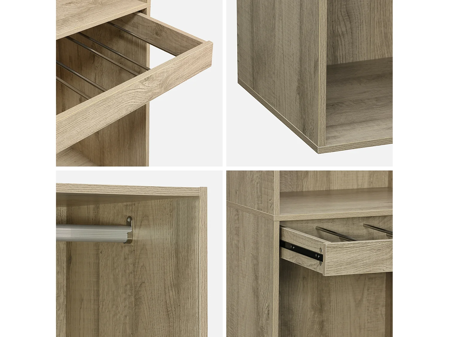 Modulo guardaroba con appendiabiti e portapantaloni, marrone naturale