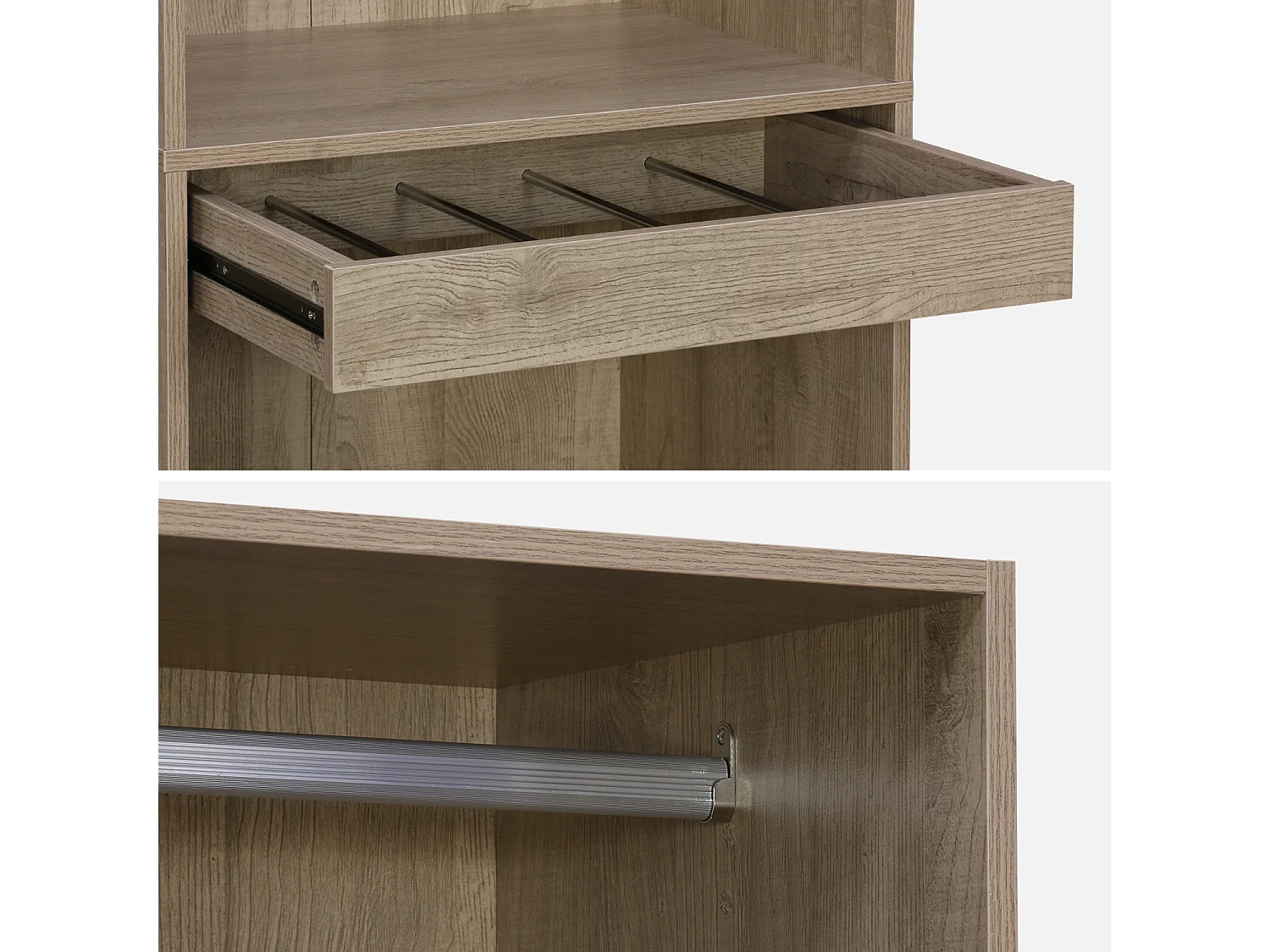 Modulo guardaroba con appendiabiti e portapantaloni, marrone naturale