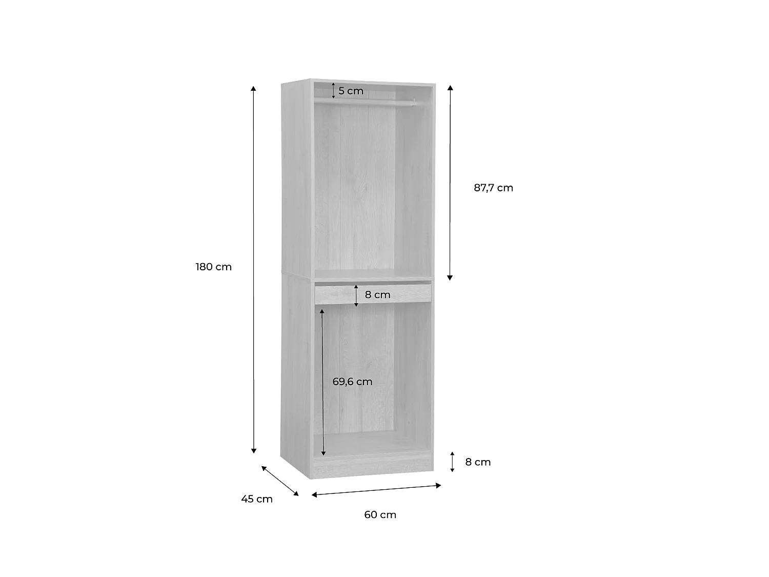 Module dressing avec penderie et porte-pantalons. naturel. panneaux stratifiés