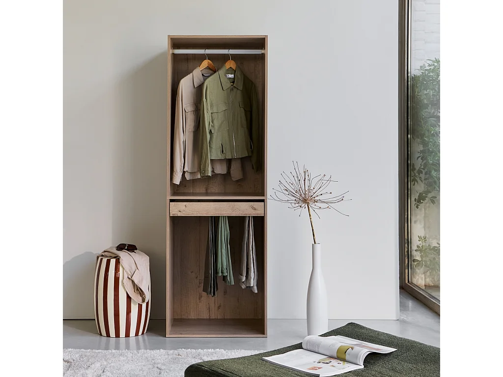 Módulo de vestidor con ropero y pantalonero natural