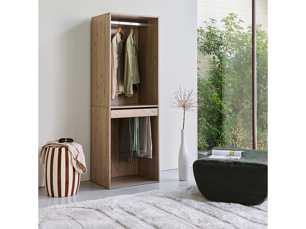 Módulo de vestidor con ropero y pantalonero natural