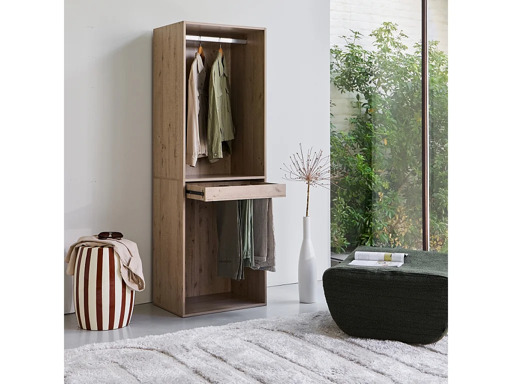 Módulo de vestidor con ropero y pantalonero natural