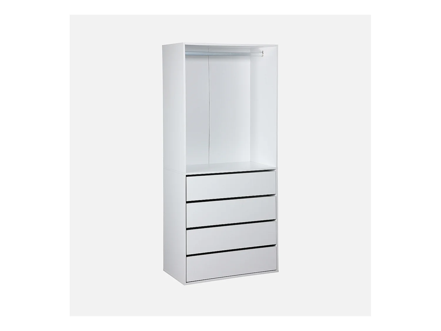 Module dressing avec 4 tiroirs et 1 penderie blanc. panneaux stratifiés