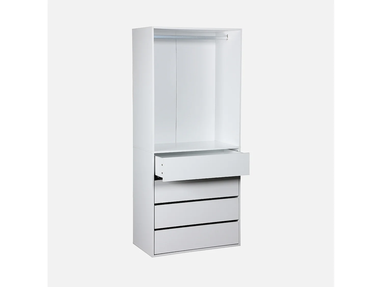 Modulo guardaroba con 4 cassetti e 1 spazio appendiabiti, bianco