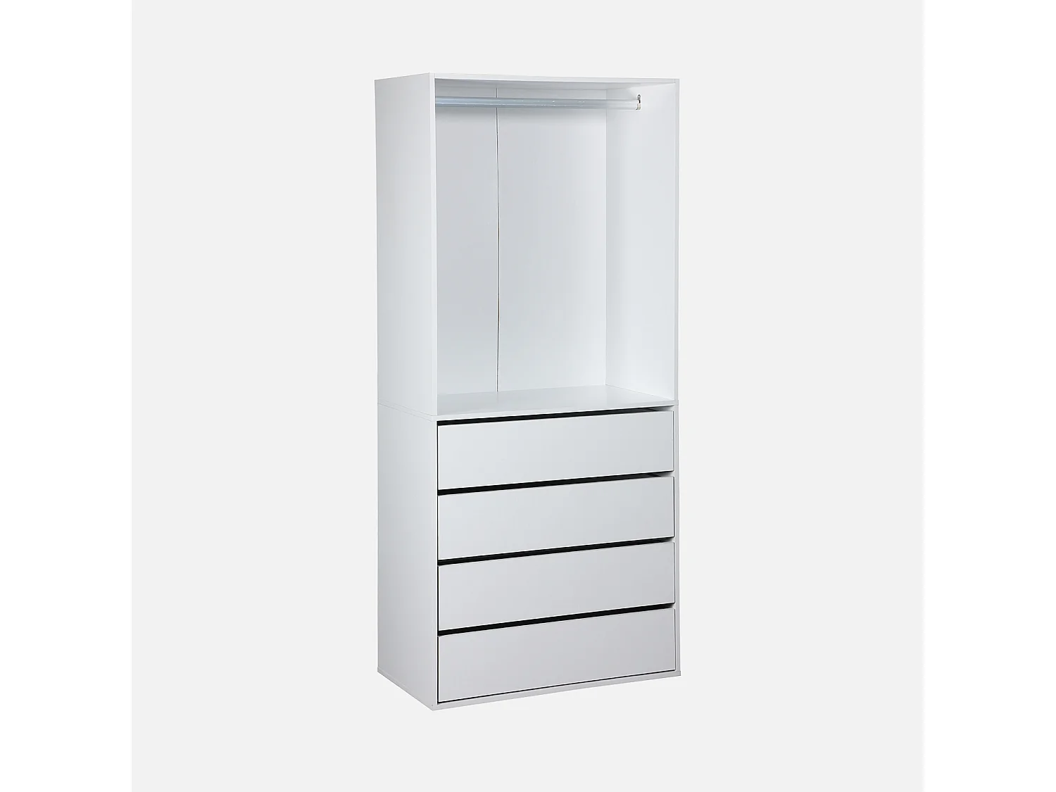 Modulo guardaroba con 4 cassetti e 1 spazio appendiabiti, bianco