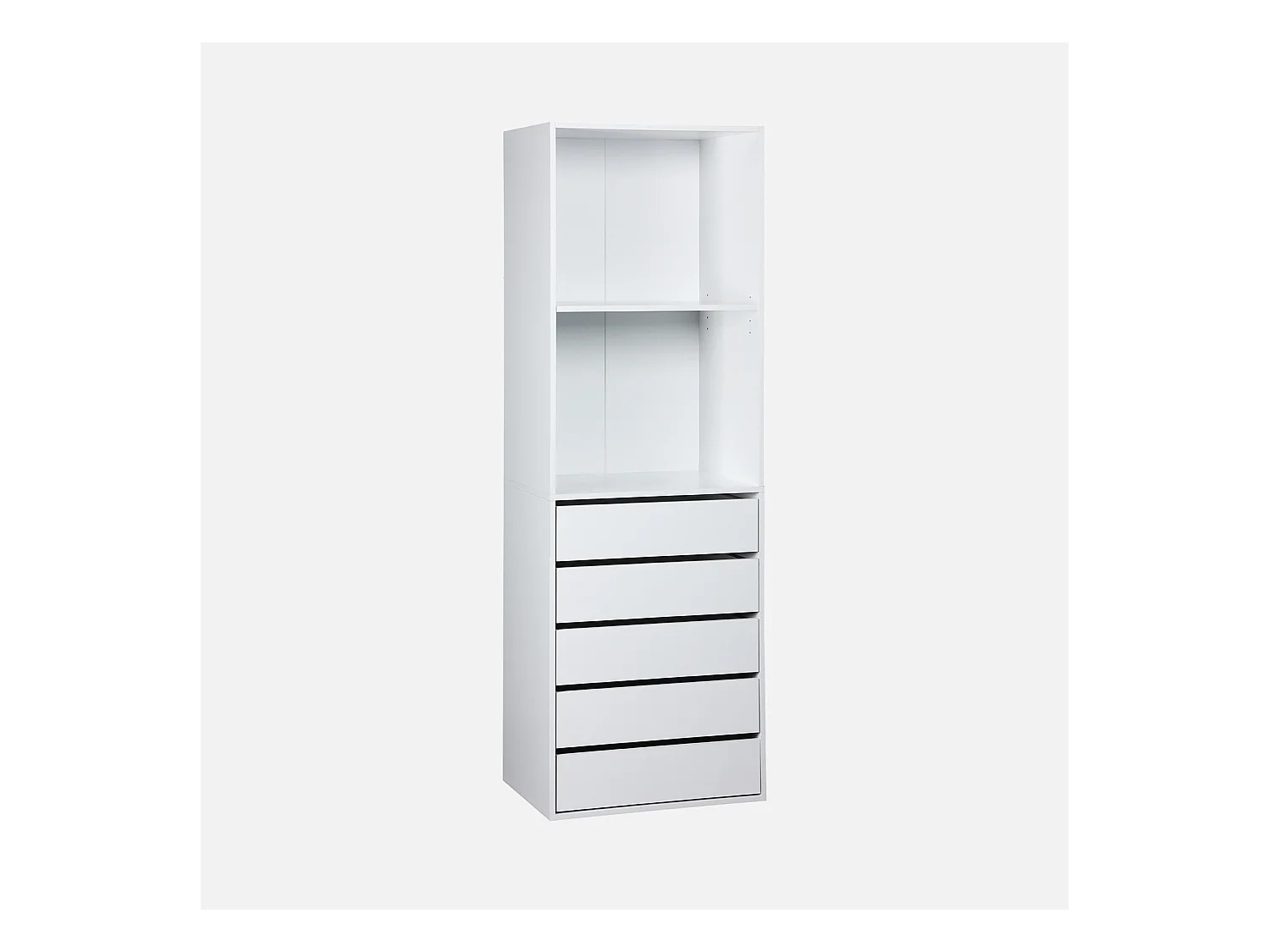 Module dressing avec 5 tiroirs et 2 étagères. blanc.  panneaux stratifiés