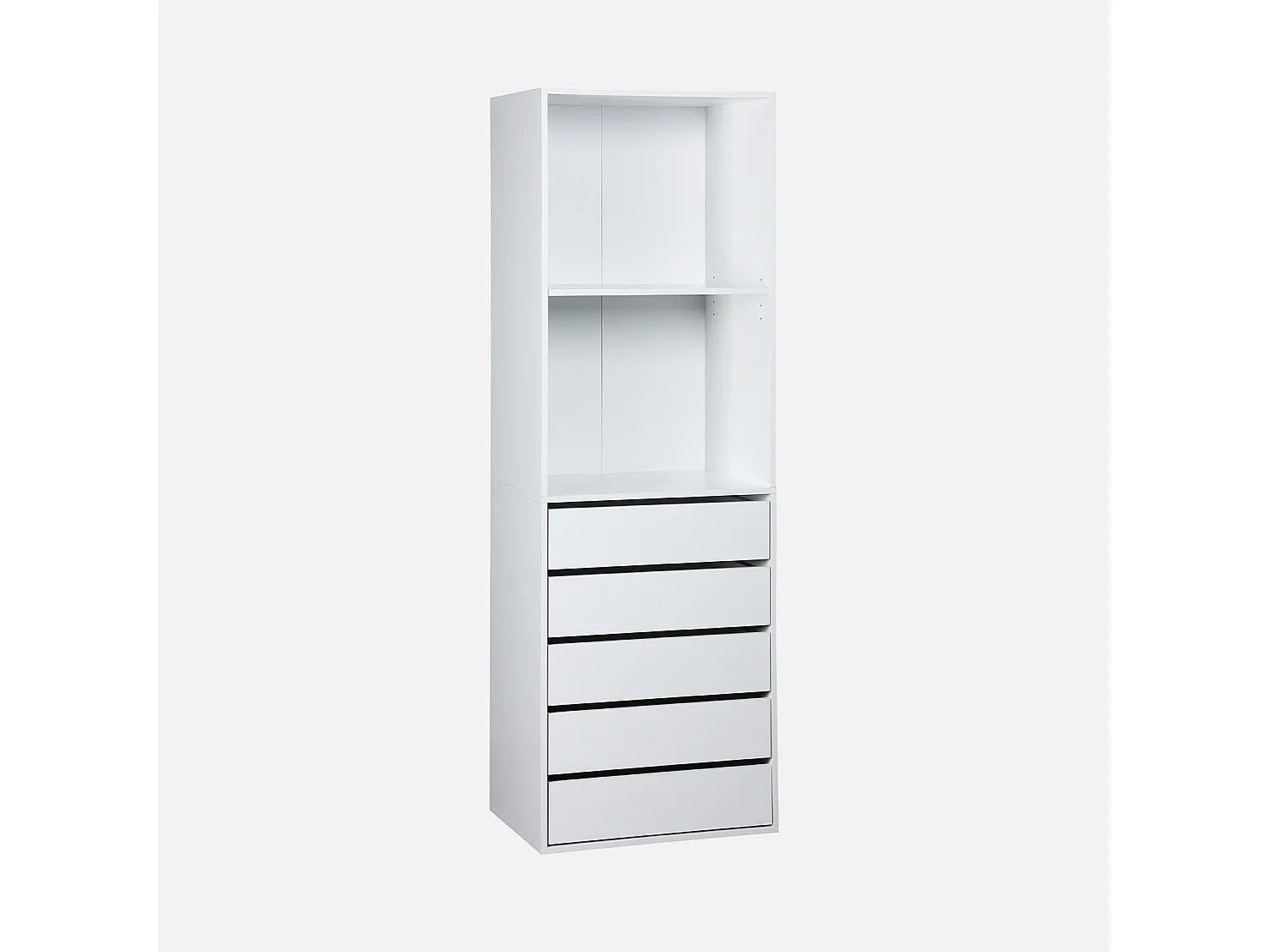 Module dressing avec 5 tiroirs et 2 étagères. blanc.  panneaux stratifiés