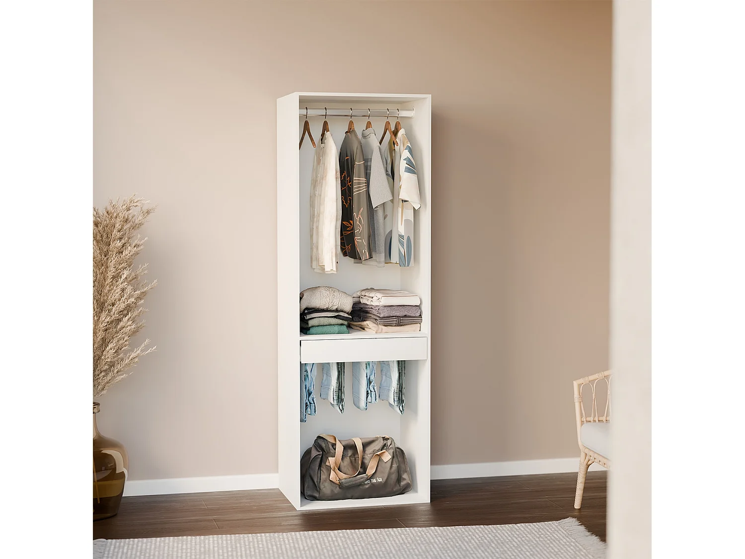 Modulo guardaroba con appendiabiti e portapantaloni, bianco