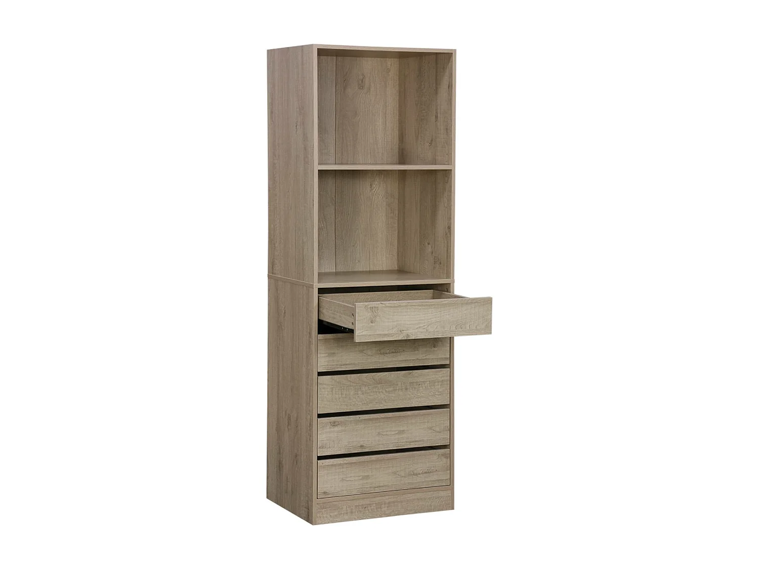 Modulo armadio con 5 cassetti e 2 ripiani, marrone naturale