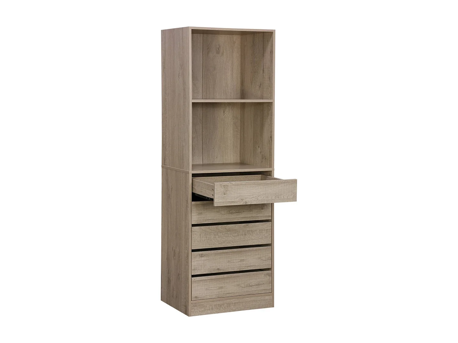 Modulo armadio con 5 cassetti e 2 ripiani, marrone naturale