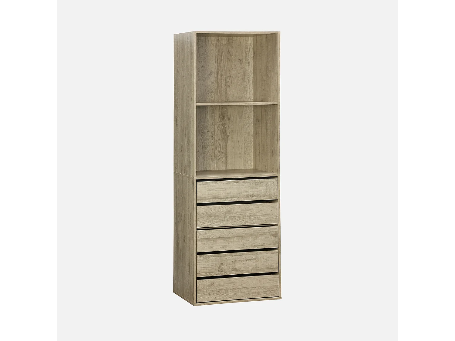 Modulo armadio con 5 cassetti e 2 ripiani, marrone naturale