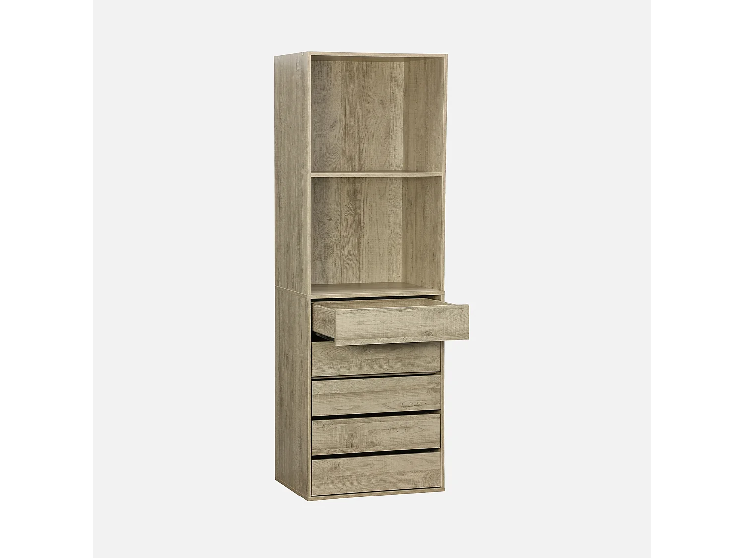 Modulo armadio con 5 cassetti e 2 ripiani, marrone naturale