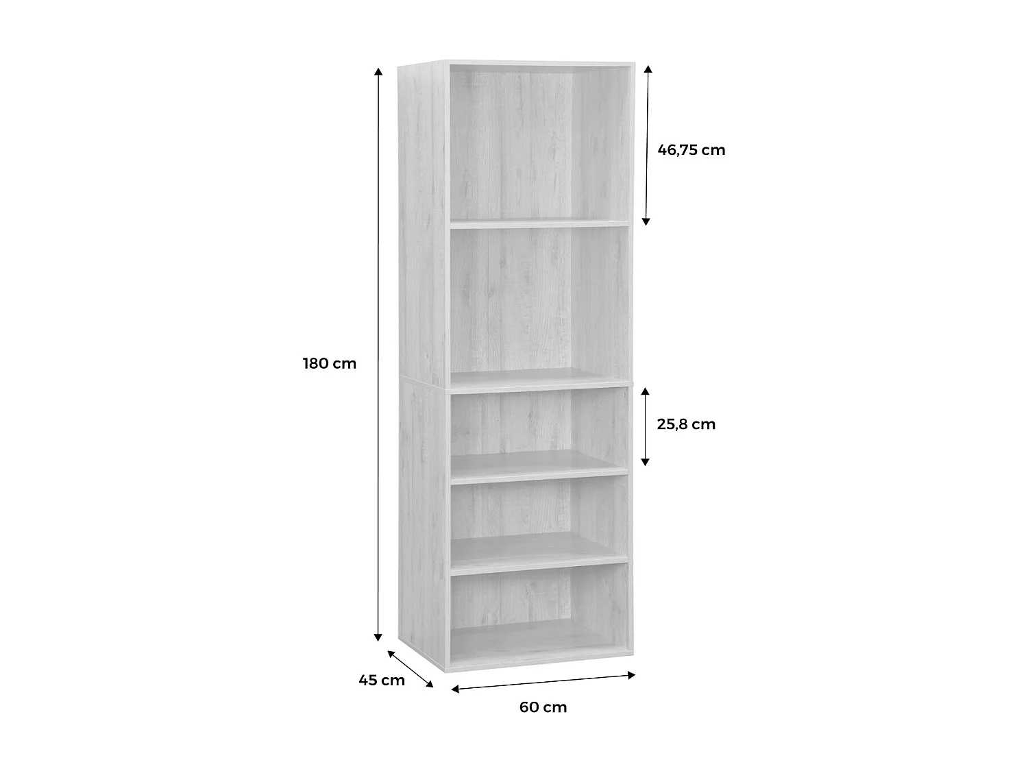 Module dressing avec 5 étagères. couleur naturel. panneaux stratifiés