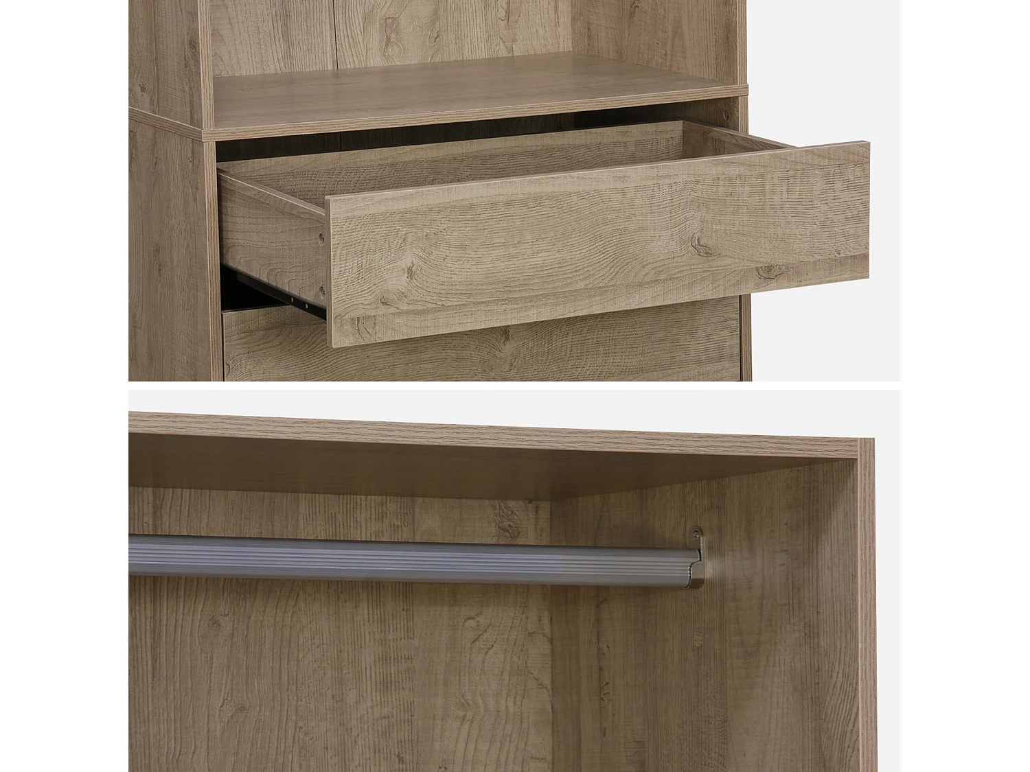 Modulo guardaroba con 4 cassetti e 1 spazio appendiabiti, marrone