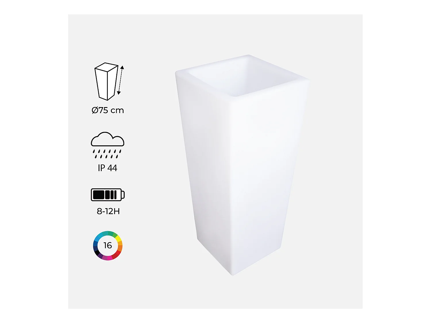 Vase LED 75cm - Pot de fleurs décoratif lumineux. 16 couleurs. 75cm. rechargeable. télécommande