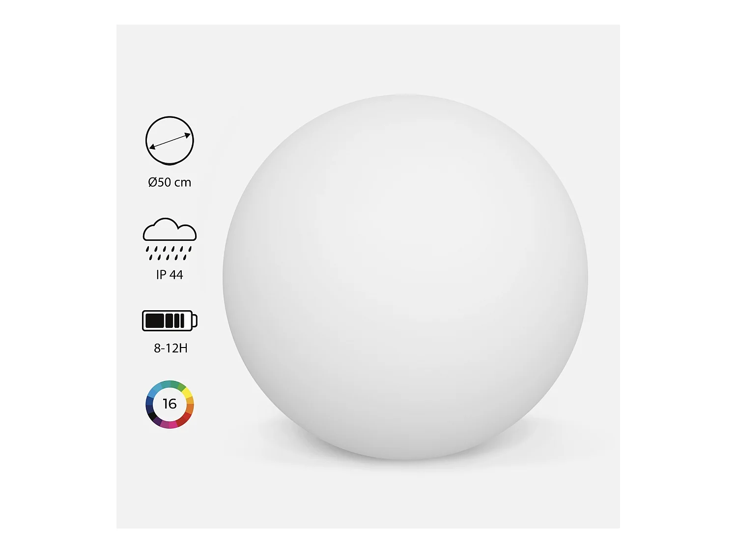 Bola luminosa led inalámbrica, interior/exterior, 16 colores blanco