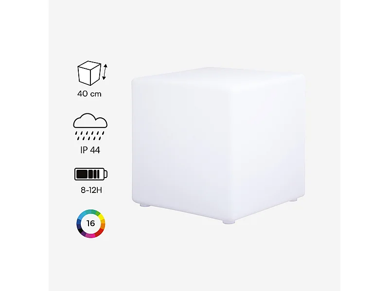 Cube LED 40cm - Cube décoratif lumineux. 16 couleurs. 40cm. rechargeable. télécommande