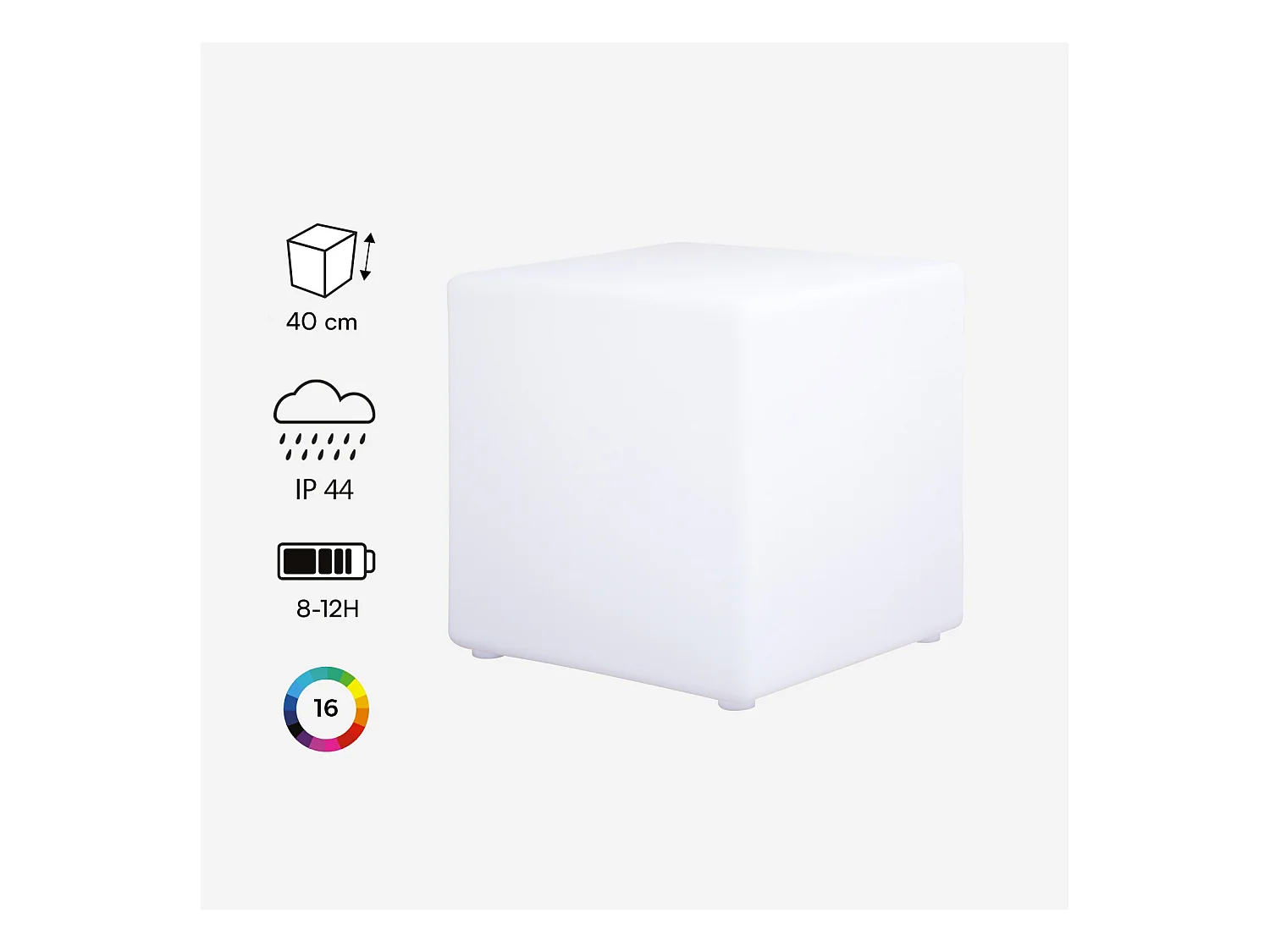 Lampada a cubo led colore bianco con batteria ricaricabile, multicolor