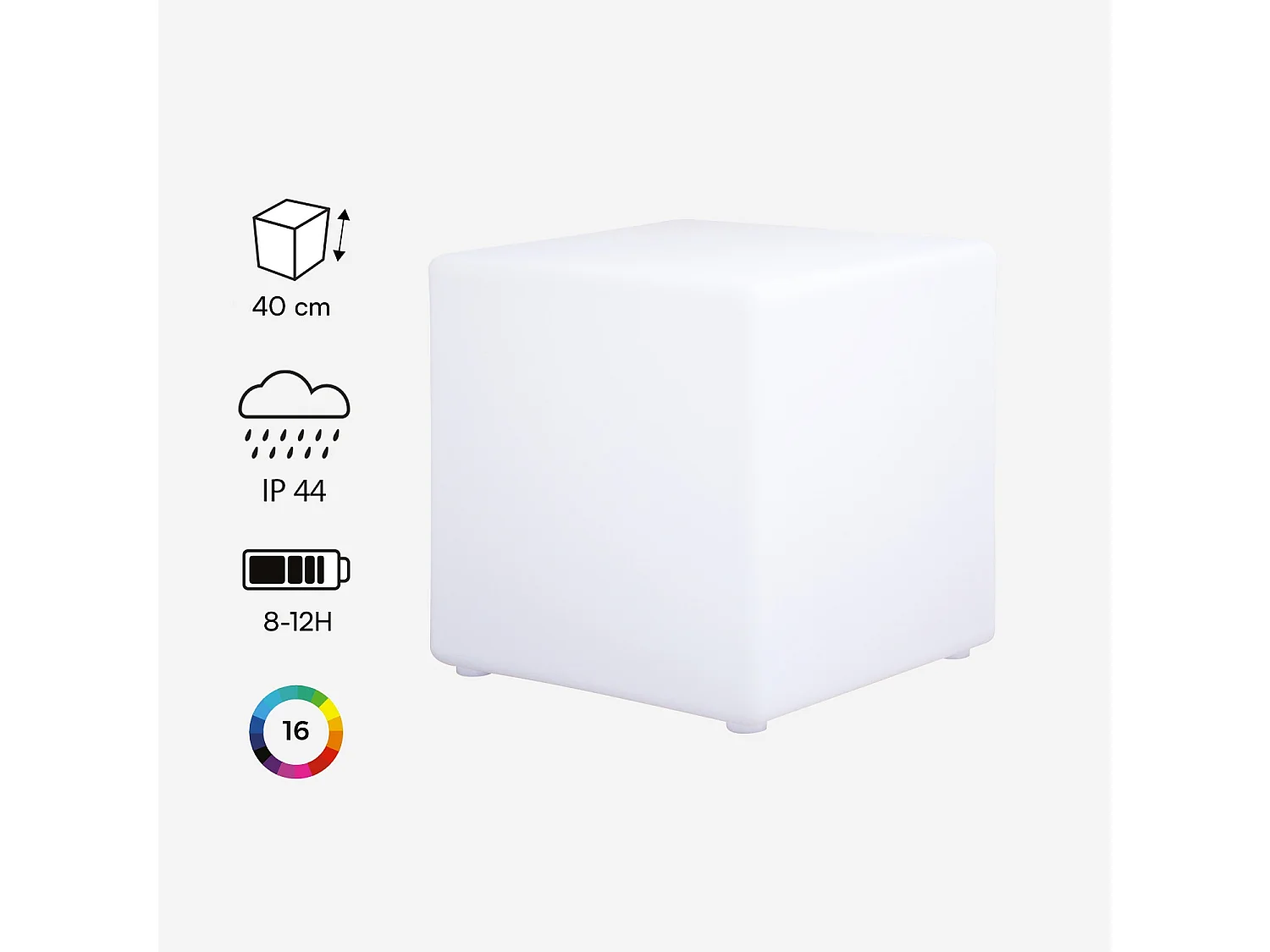 Cube LED 40cm - Cube décoratif lumineux. 16 couleurs. 40cm. rechargeable. télécommande