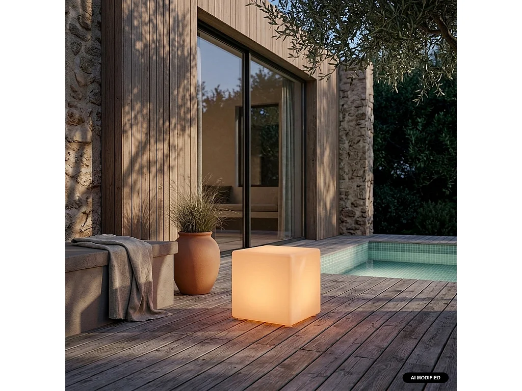 Lampada a cubo LED colore bianco con batteria ricaricabile Multicolore - 41x41x44 cm